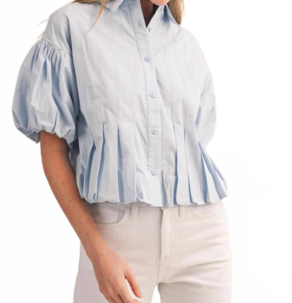 NEW &MERCI pleated bubble top in blue